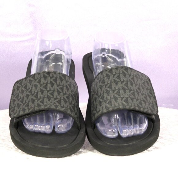 Michael Kors MK Logo Slide Sandals Black Mens Size 8.5M Rubber Sole
